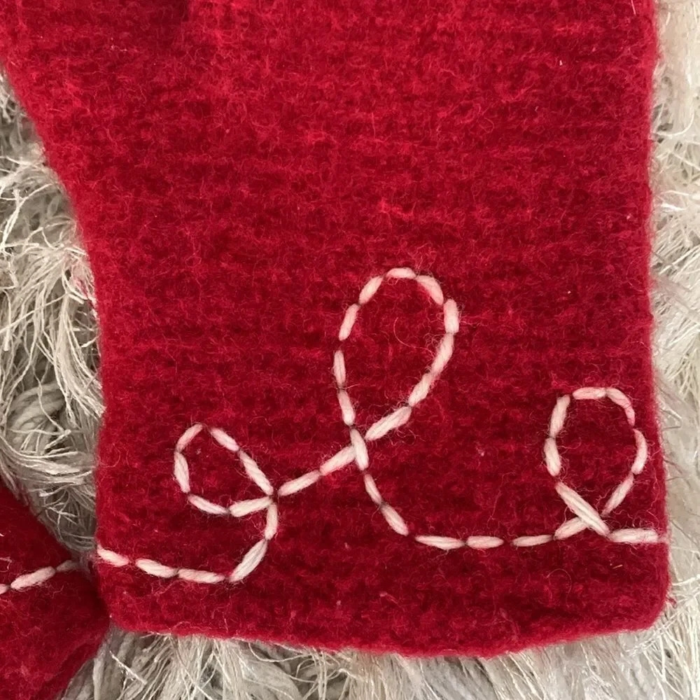Handmade Red Felted Wool Mittens